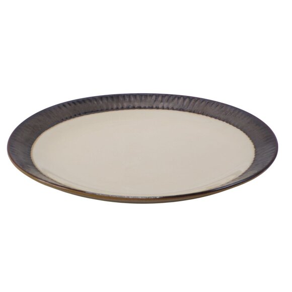 Crate & Barrel SCAVO Embossed Brown Border Cream Center 11 1/8" Dinner Plate - Picture 2 of 4